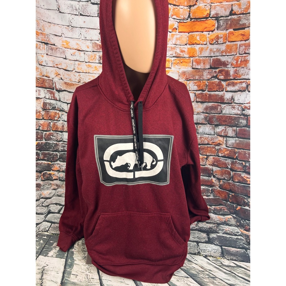 Ecko Unltd Mens 2XL Burgundy Rhino Logo Graphic Hoodie Streetwear Sweatshirt